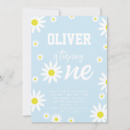 Convites Pastel Blue Daisy Party Boho White