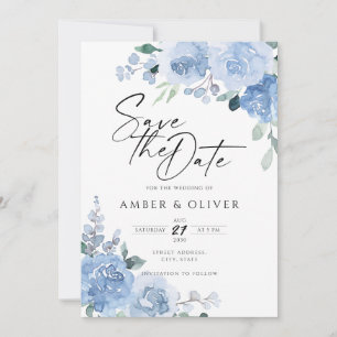 Convites Pastel Blue Dusty Floral Light Boho Salvar Data