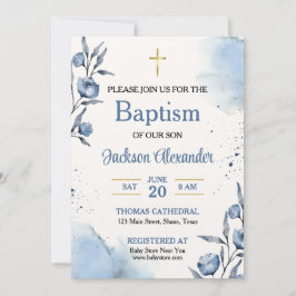 Convites Pastel Blue Floral Baby Boy Baptism