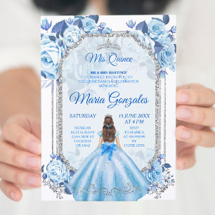 Convites Pastel Blue Floral Mexicano Charra Mis Quince