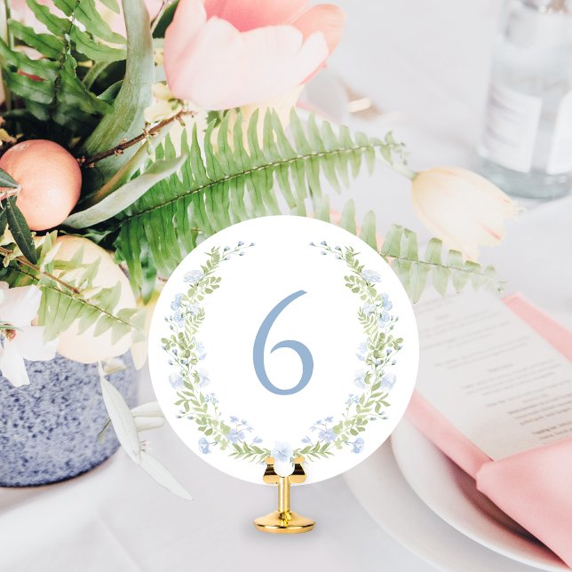 Convites Pastel Blue Floral Wreath Whimsical Table Number (Criador carregado)