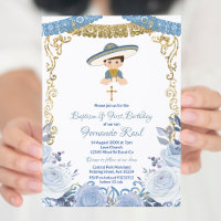 Pastel Blue Flowers Fiesta Baptism e Birthday