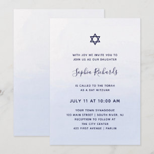 Convites Pastel Blue Ombre Watercolor   Bat Mitzvah