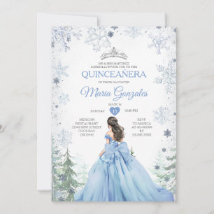 Convites Pastel Blue Princess Winter Forest Quinceañera