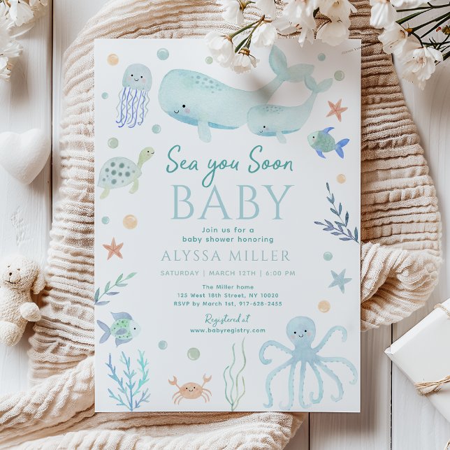 Convites Pastel Blue Sea You Soon Under the Sea Baby Shower (Criador carregado)