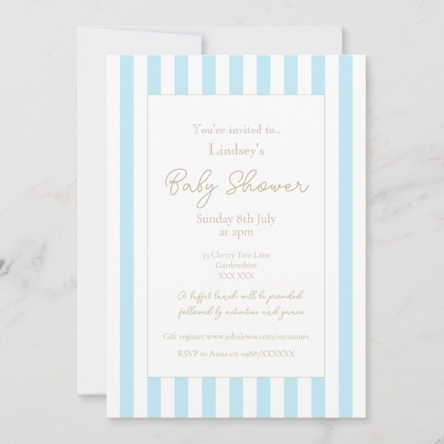 Convites Pastel Blue Stripe Baby Shower Invitation (Frente)