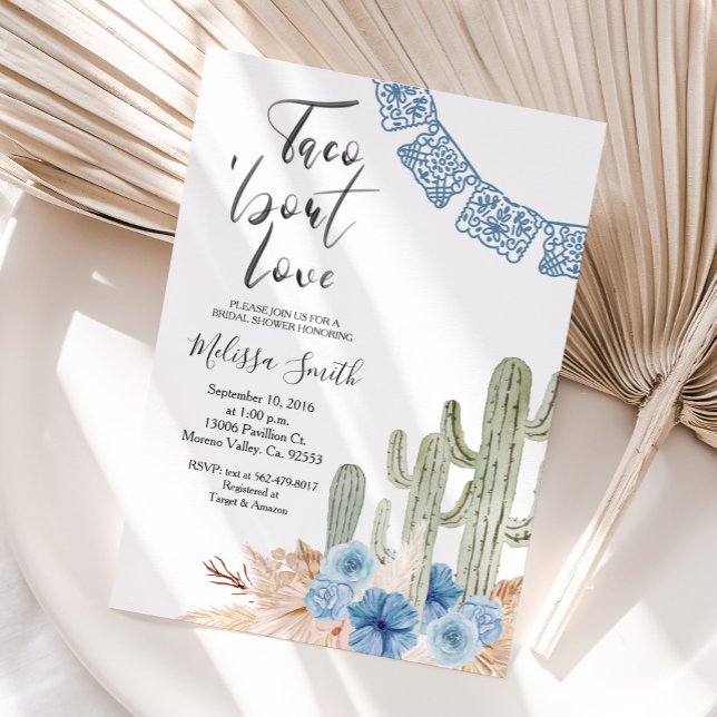 Convites Pastel Blue Taco 'bout Love Bridal Shower Floral (Criador carregado)