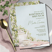 Pastel Blue Teapot Floral Elegante Birthday Brunch