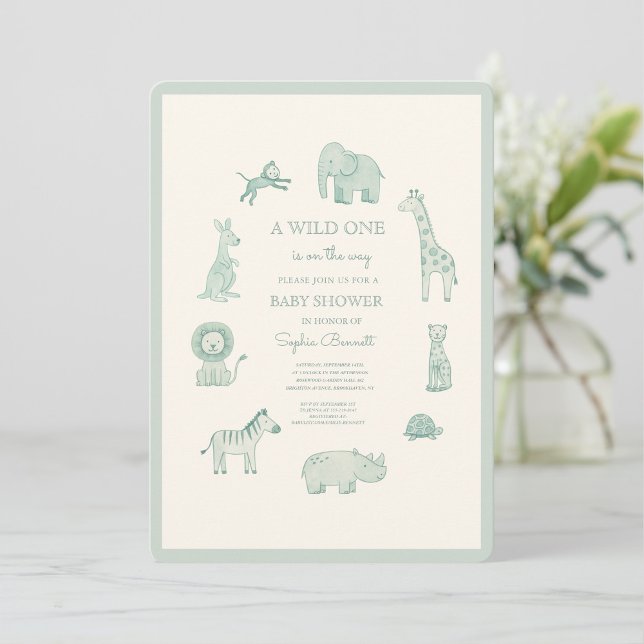 Convites Pastel Blue Watercolor Safari Animals Baby Shower (Criador carregado)