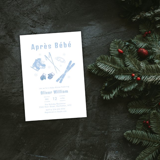 Convites Pastel Blue Winter Après Bébé Ski Baby Shower   (Pastel Blue Winter Après Bébé Ski Baby Shower Invitation)