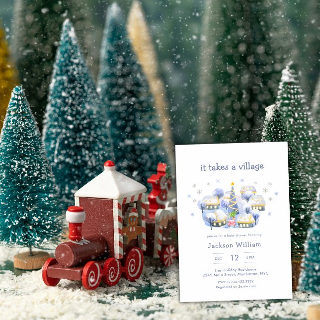 Convites Pastel Blue Winter It Take A Village Baby Shower (Pastel Blue Winter It Take A Village Baby Shower Invitation)