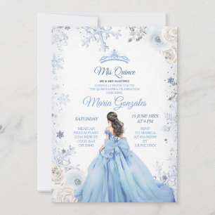 Convites Pastel Blue Winter Snow Floral Princess Mis Quince