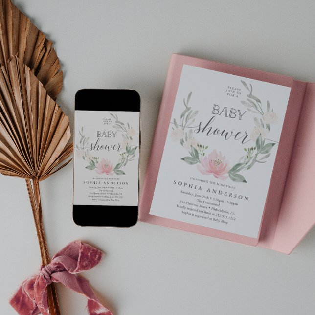 Convites Pastel Blush Floral Chá de fraldas (Criador carregado)