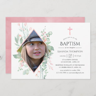 Convites Pastel Blush Greenerm Baptism ou Christening