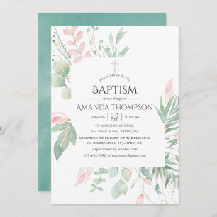 Convites Pastel Blush Greenerm Baptism ou Christening