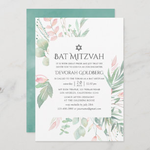 Convites Pastel Blush Greenery Bat Mitzvah