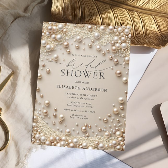 Convites Pastel Blush Pearls com Chá de panela de Ouros (Criador carregado)