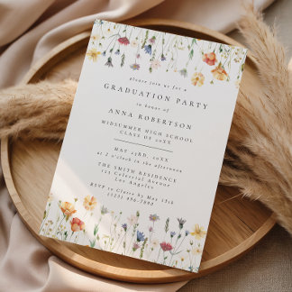 Convites Pastel Boho Wildflower Graduation Party