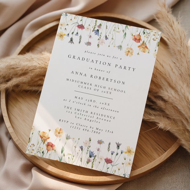 Convites Pastel Boho Wildflower Graduation Party (Criador carregado)