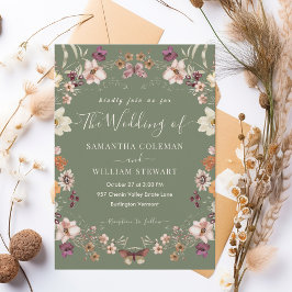 Convites Pastel Boho Wildflower Rustic Sage Green Wedding