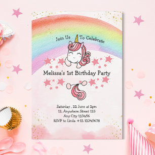 Convites Pastel Bonito Unicorn e Festa de aniversário Arco-