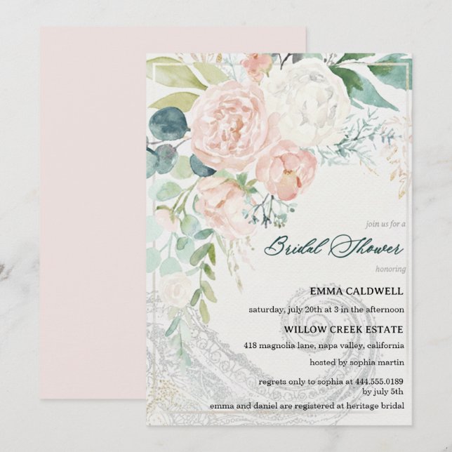 Convites Pastel Bouquet Bridal Shower Invitation (Frente/Verso)