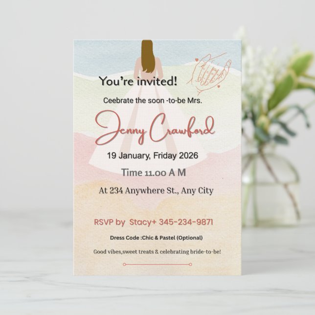 Convites  Pastel Bridal Shower Invitation | Customiza (Em pé/Frente)