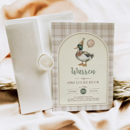 Convites Pastel Brown One Lucky Duck Balloon primeiro anive