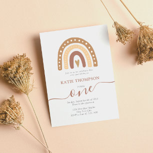 Convites Pastel Brown Rainbow Boho Primeiro Aniversário