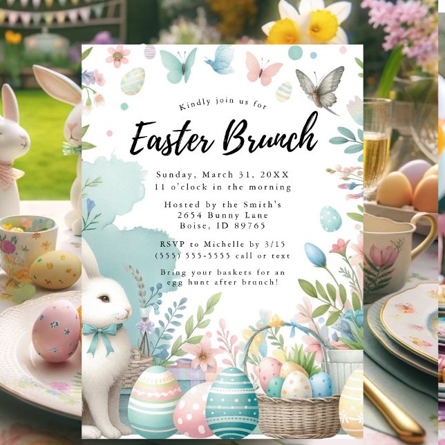 Convites Pastel Bunny Páscoa Brunch e Ovo Hunt (Easter Brunch and Egg Hunt Invitation)
