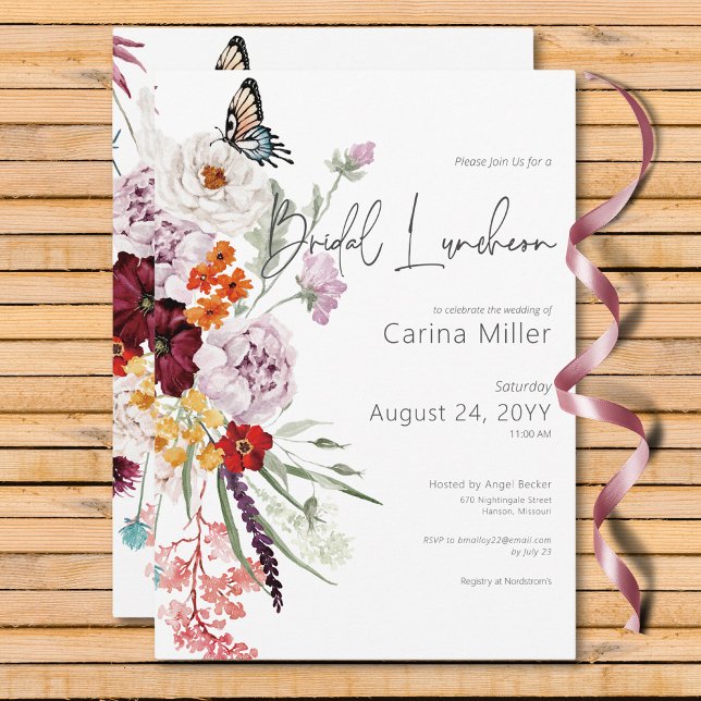 Convites Pastel & Burgundy Blooms Floral Bridal (Pastel & Burgundy Blooms Floral Bridal Luncheon Invitation)