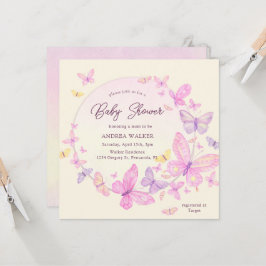 Convites Pastel Butterflies Pink Purple Elegant Baby Shower