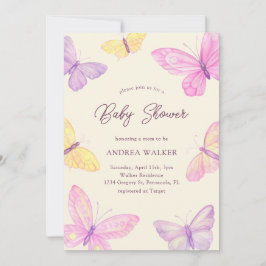 Convites Pastel Butterflies Pink Purple Elegant Baby Shower