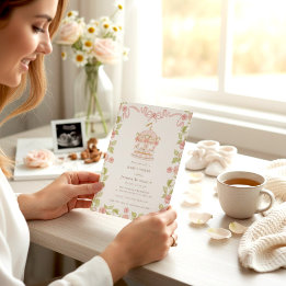 Convites Pastel Carousel Baby Shower with rsvp QR code