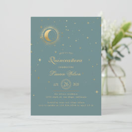 Convites Pastel Celestial Dourada Moon Stars Quinceanera