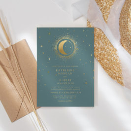 Convites Pastel Celestial Dourado Casamento da Lua