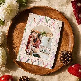 Convites Pastel Checkered Pattern Feliz Foto de Natal