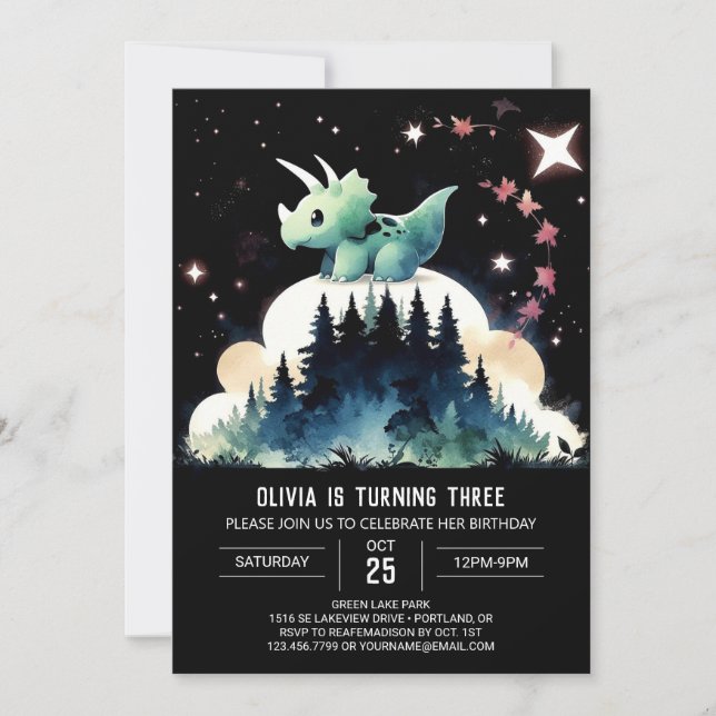 Convites Pastel Chic Triceratops Aniversário (Frente)