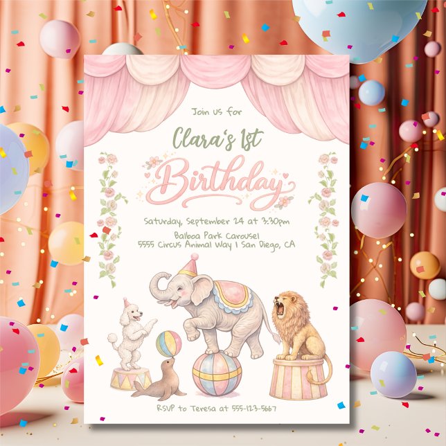 Convites Pastel Circus Birthday Party (Criador carregado)