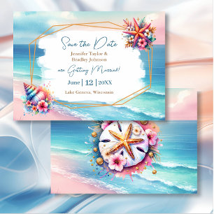 Convites Pastel Cor-de-rosa Oceano Azul Ver Casamento Salva