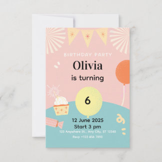 Convites Pastel Cute Bunny Kids Birthday Party Invitation