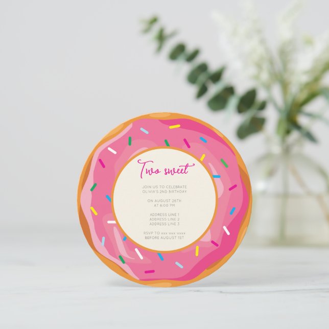 Convites Pastel d'água Dois doce segundo aniversário (Em pé/Frente)