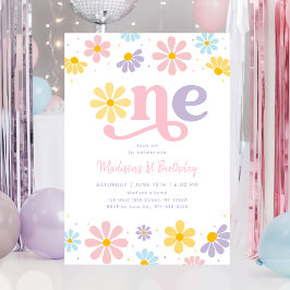 Convites Pastel Daisy Boho Primeiro Aniversário