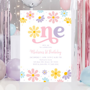 Convites Pastel Daisy Boho Primeiro Aniversário