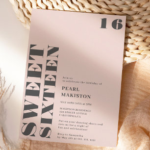 Convites Pastel de cinza simples, preto, de 16 anos