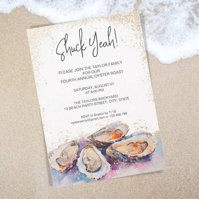 Convites pastel de ostra-de-verão, pastel (pastel watercolor oyster party invitation)