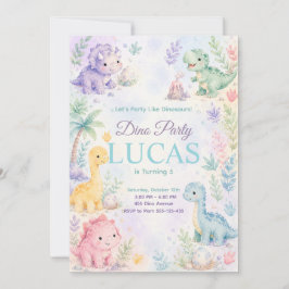Convites Pastel Dinosaur Birthday Invitation Editable