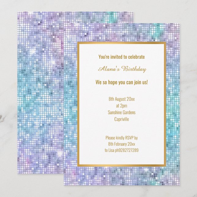 CONVITES PASTEL DISCO SPARKLE (Frente/Verso)
