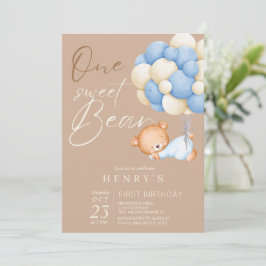 Convites Pastel do primeiro aniversario do Woodland Bear Bo