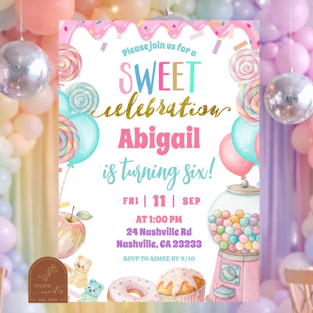 Convites  Pastel Donut Sweet Celebration Birthday party  (Criador carregado)